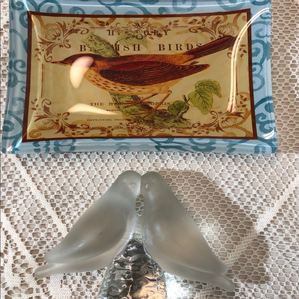 ‘English Bird’ Trinket Dish and Glass Lovebirds